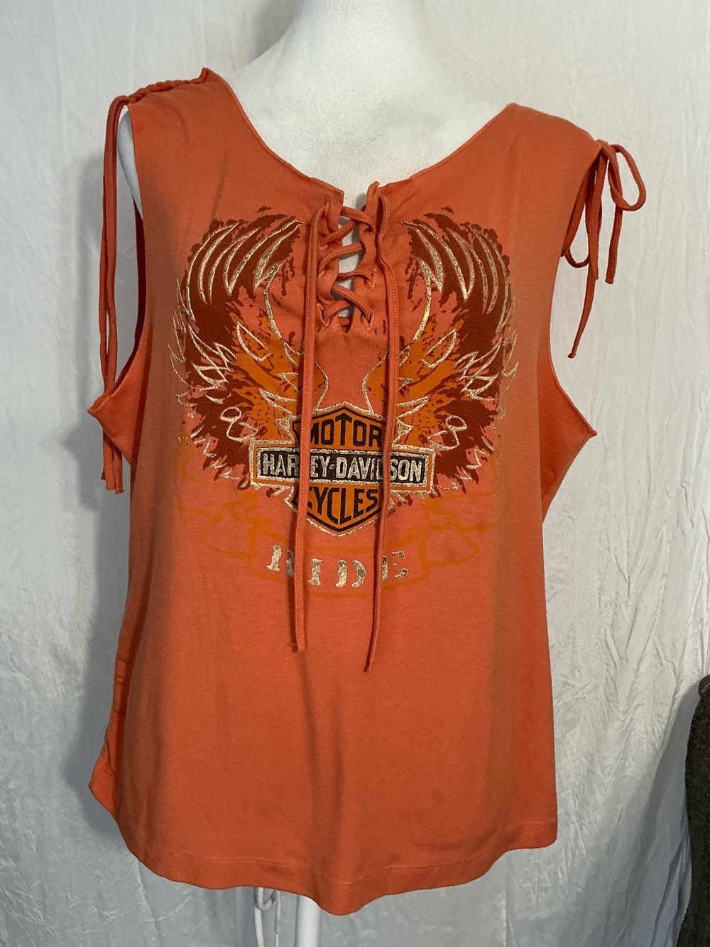 Harley-Davidson Women’s Orange Lace-Up Wing Logo Tank
